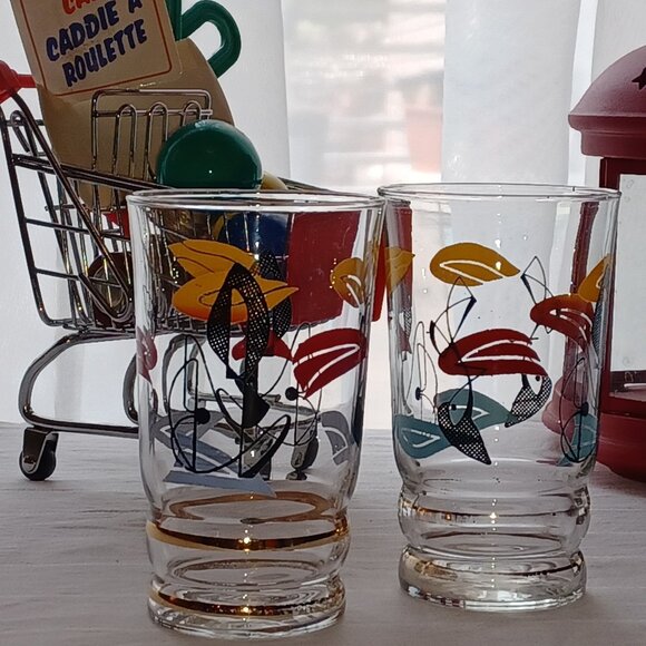 Vintage, Retro, 50s French style, small Glasses duo,  Abstract Atomic pattern - Picture 9 of 16